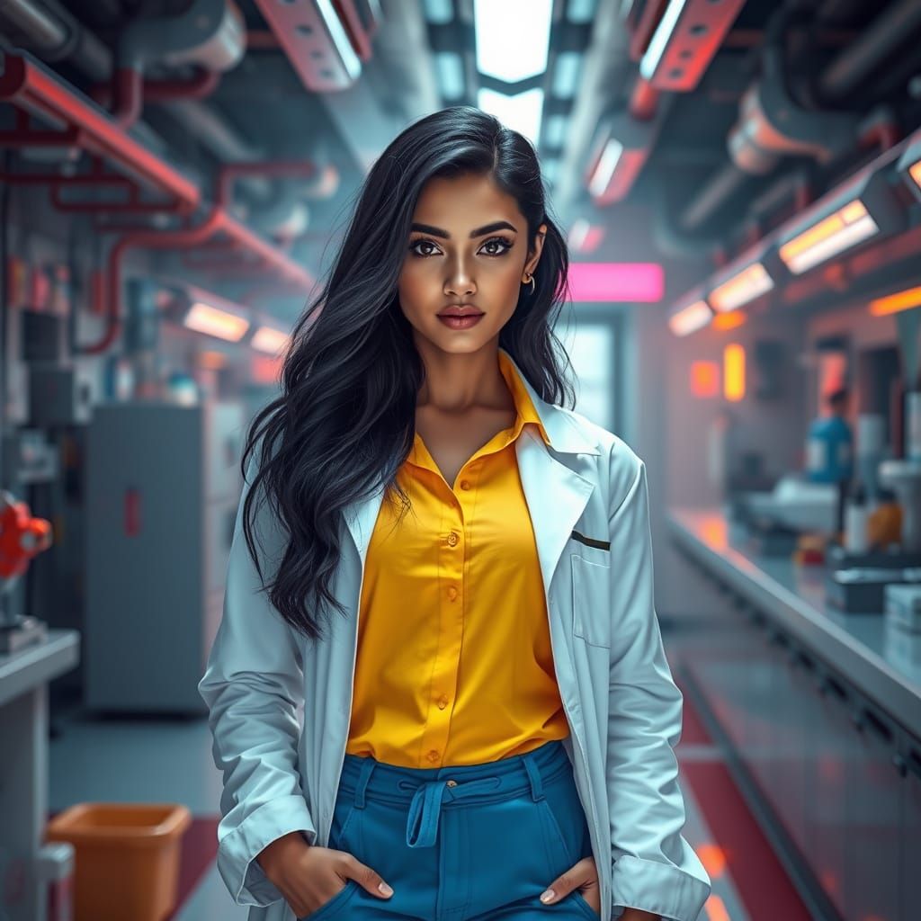 Cyberpunk Arabian Woman in Futuristic Laboratory