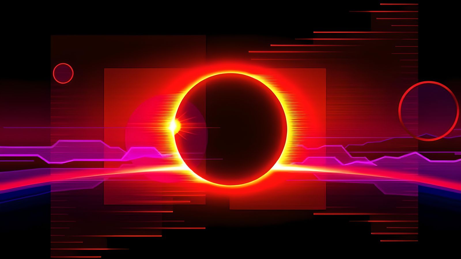 Glitched 8-bit Solar Eclipse in Synthwave Style