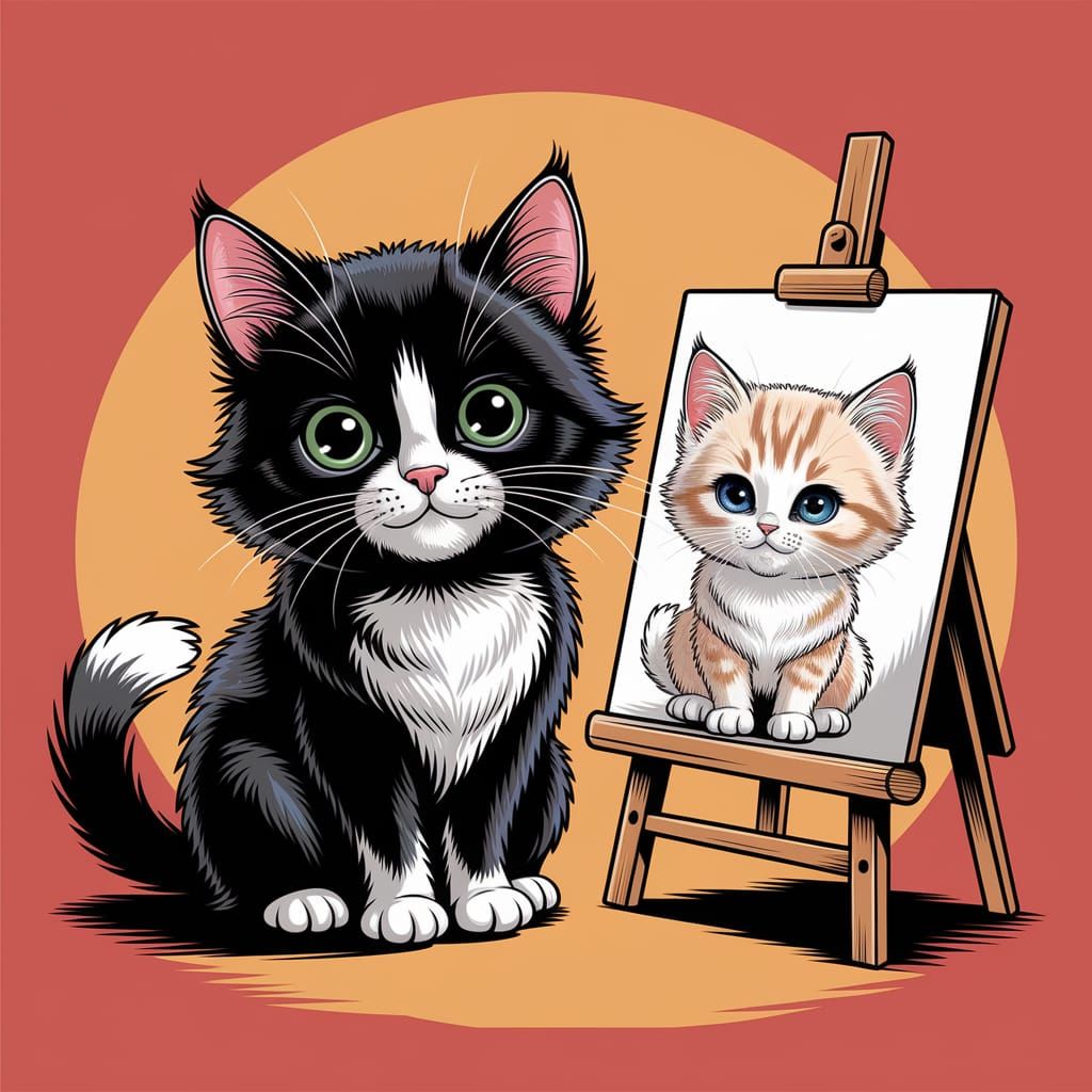 Whimsical Cartoon Cat Art