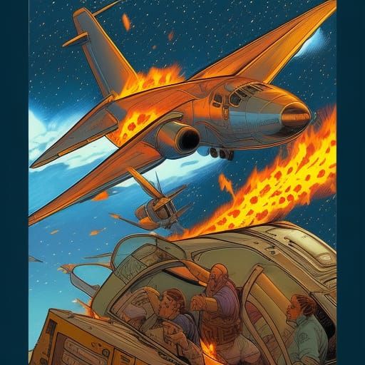 Airplane on Fire: Comic Book Art