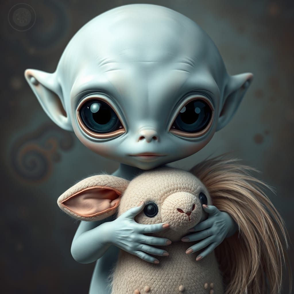 Enchanting Baby Alien with Plushie Companion in Fantastical ...