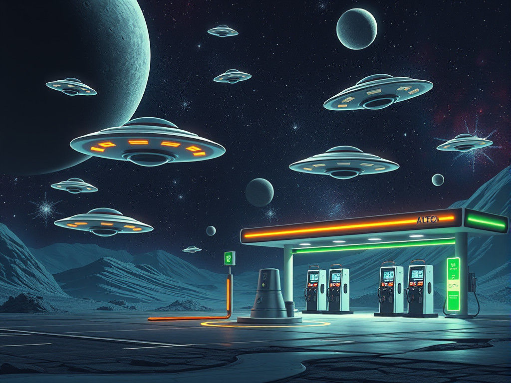 Alien Gas Station in Space for Flying Saucers