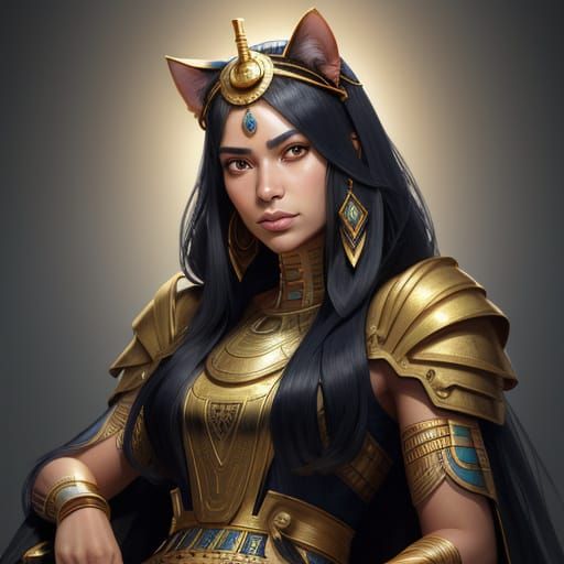 Egyptian Princess with Cat: Hyperdetailed Digital Portrait