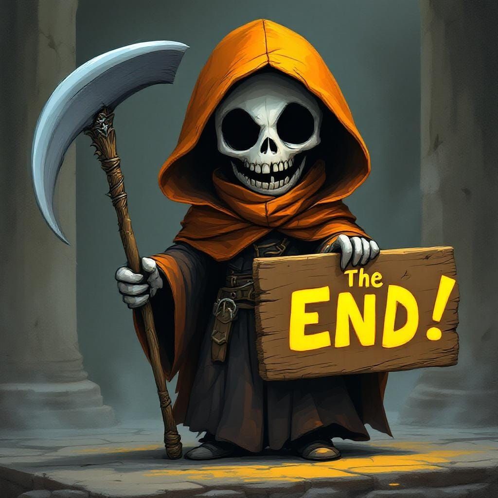 Cheerful Cartoon Grim Reaper with Sign