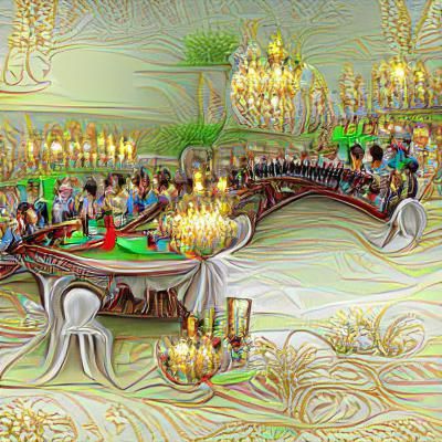 Royal Feast at Long Table with Chandelier