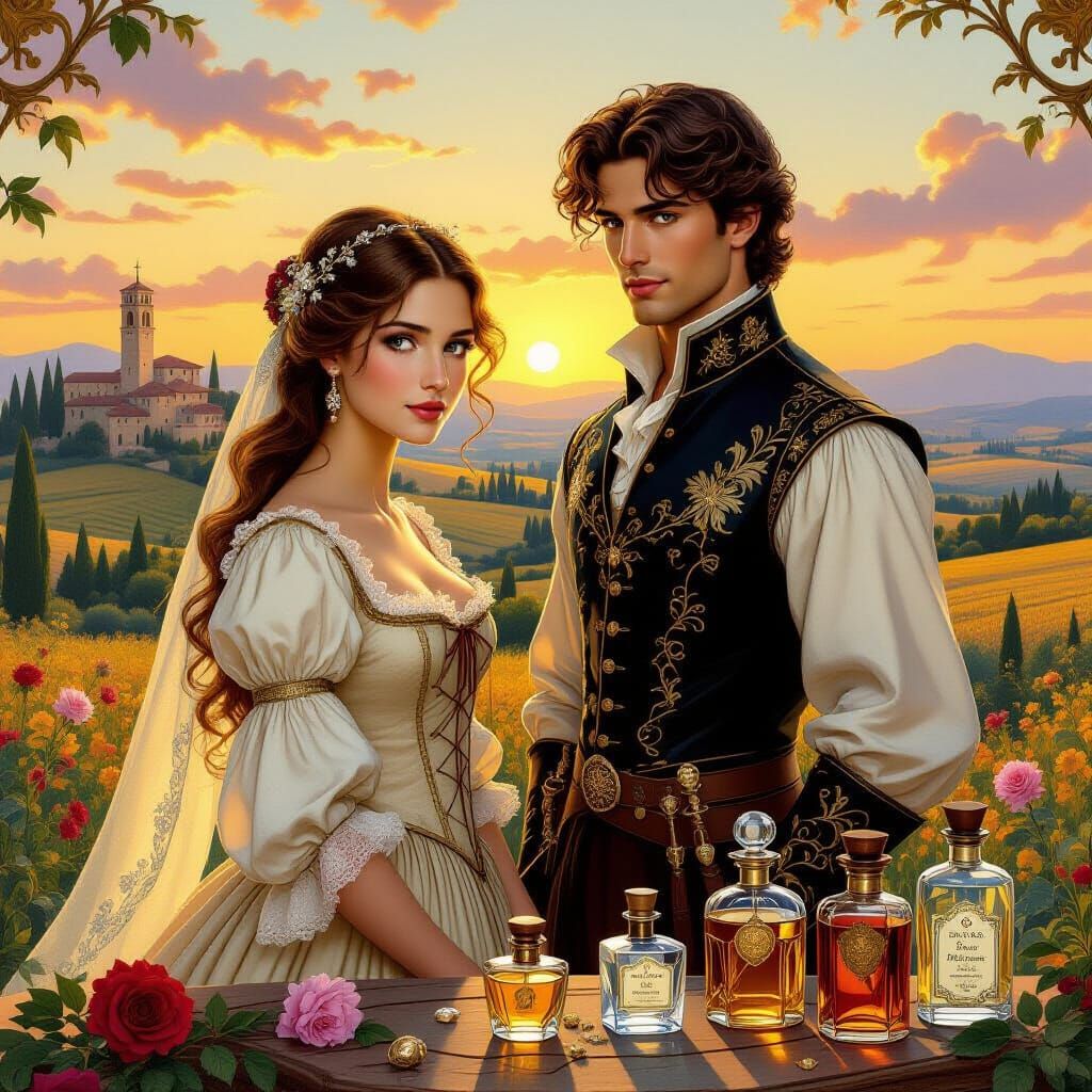 Fantasy Book Cover: Renaissance Maiden in Tuscan Sunset