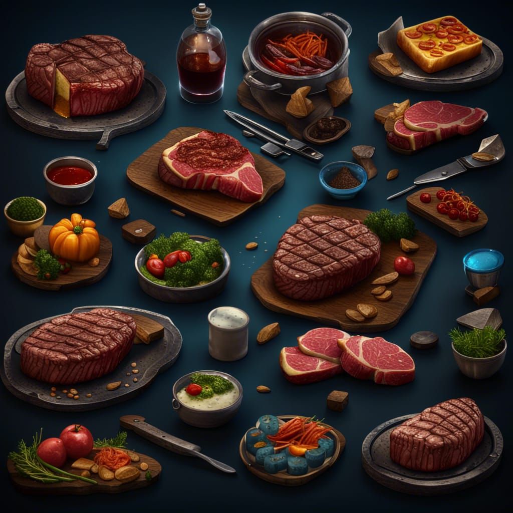 Fantasy Game Steak Icons: Detailed Matte Painting