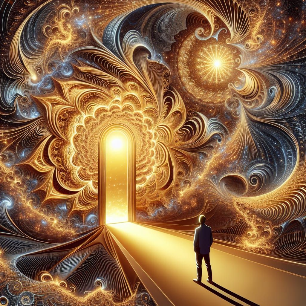 Golden Astral Portal to Alien Dimension in Fractal Style