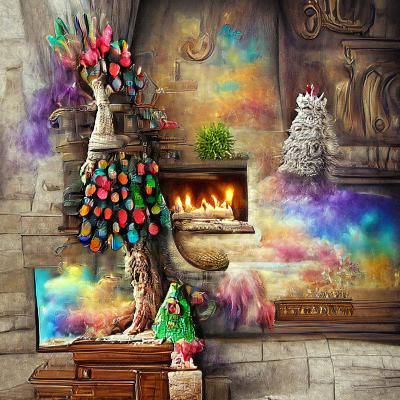 Whimsical Christmas Tree Matte Painting with Gifts