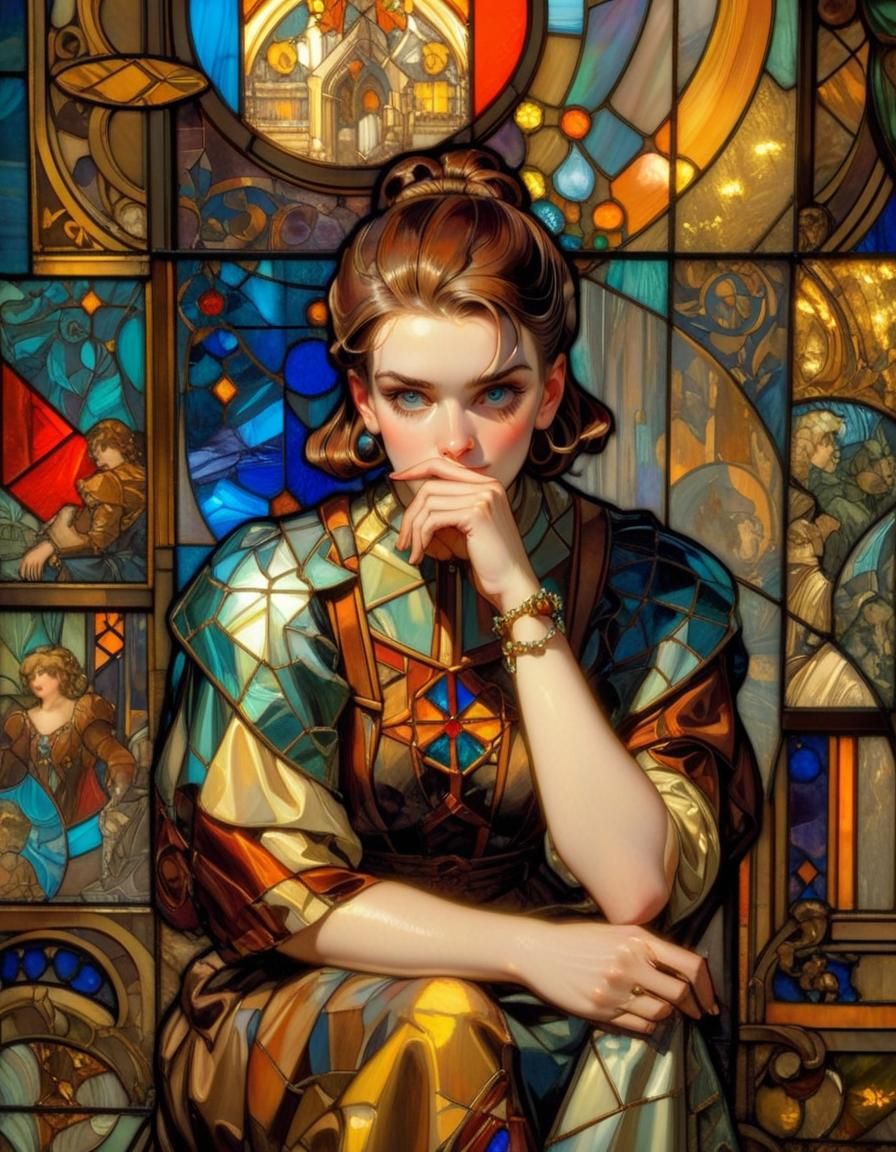 Gothic Woman with Stained Glass Art