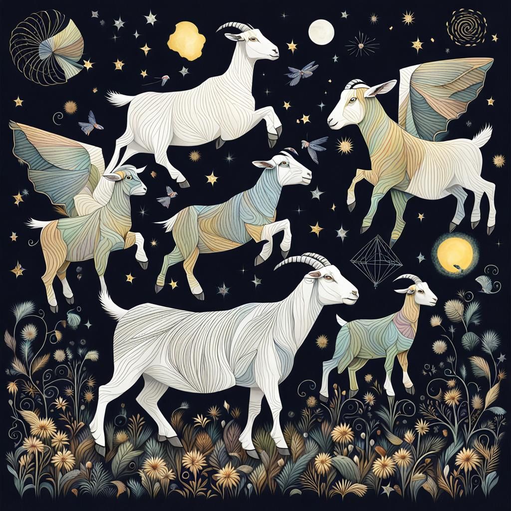 Sfumato Goats Fly Kites in Chiaroscuro