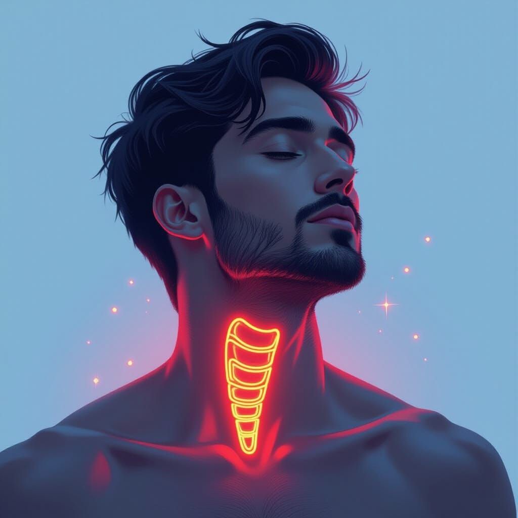Man's Neck with Glowing Neon Thyroid Gland