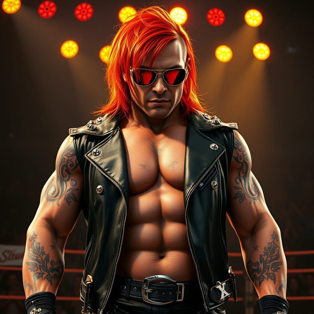 Cyberpunk Wrestler in Dark Fantasy Aesthetic