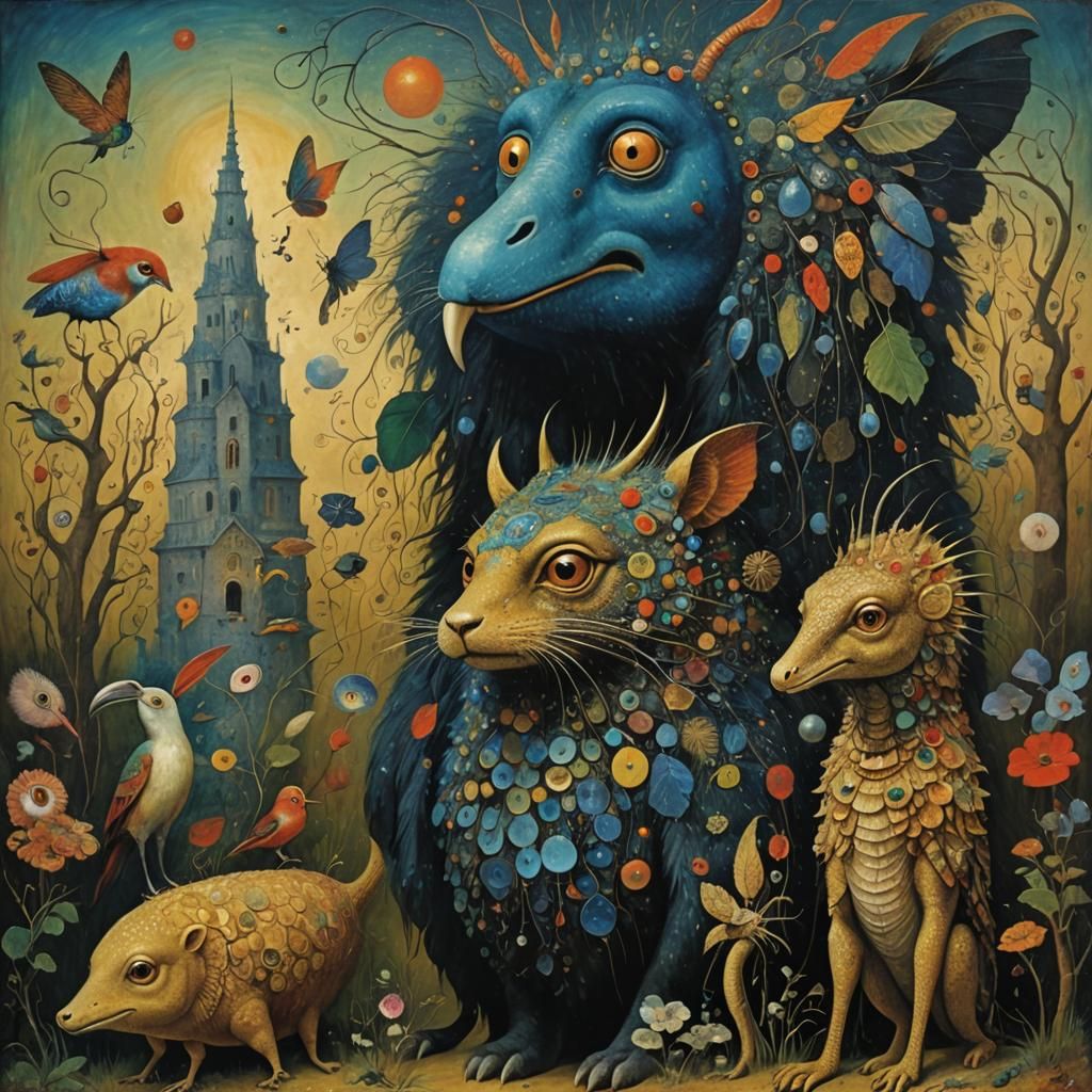 Mas-Surrealist Animals in Oil Painting Style