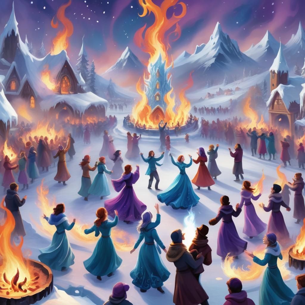 Magical Frostfire Festival in Icy Landscape