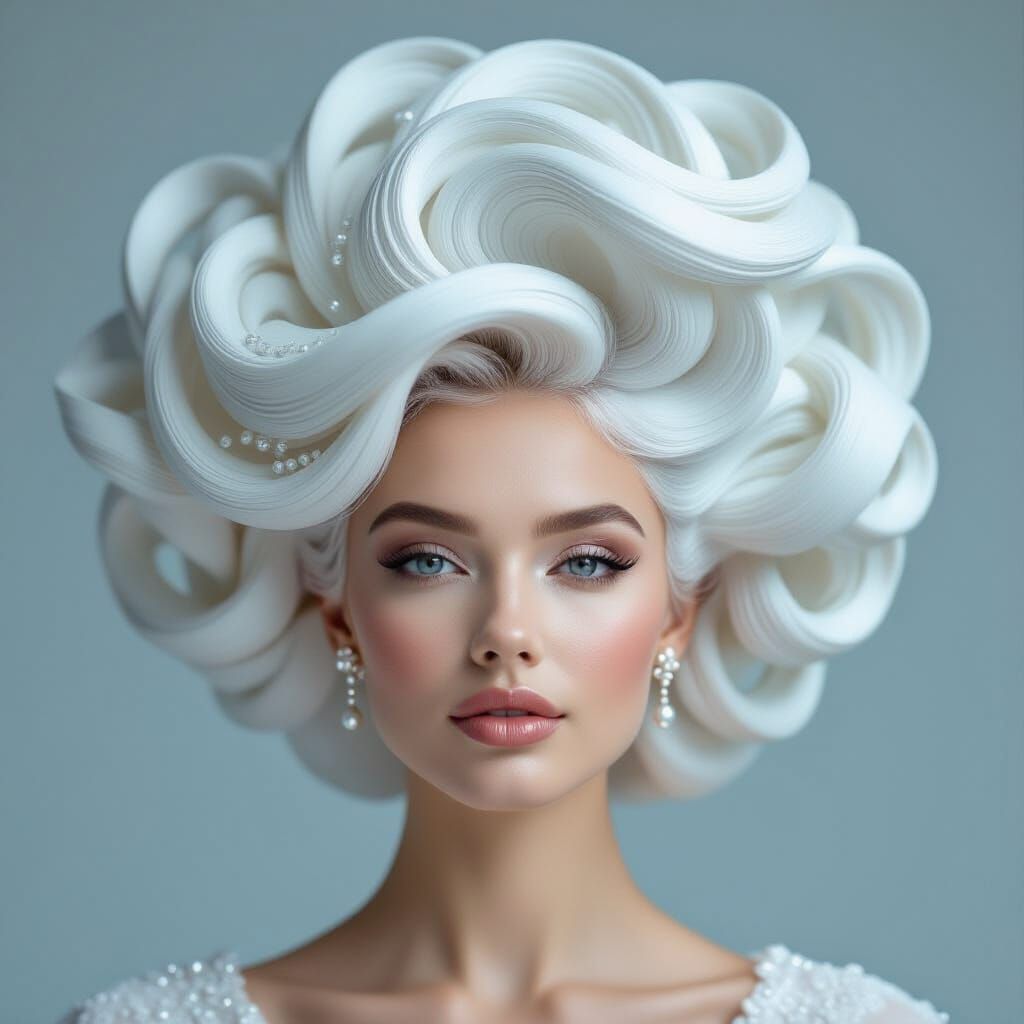 Woman with Sculpted White Hair: A Hyper-Detailed Portrait