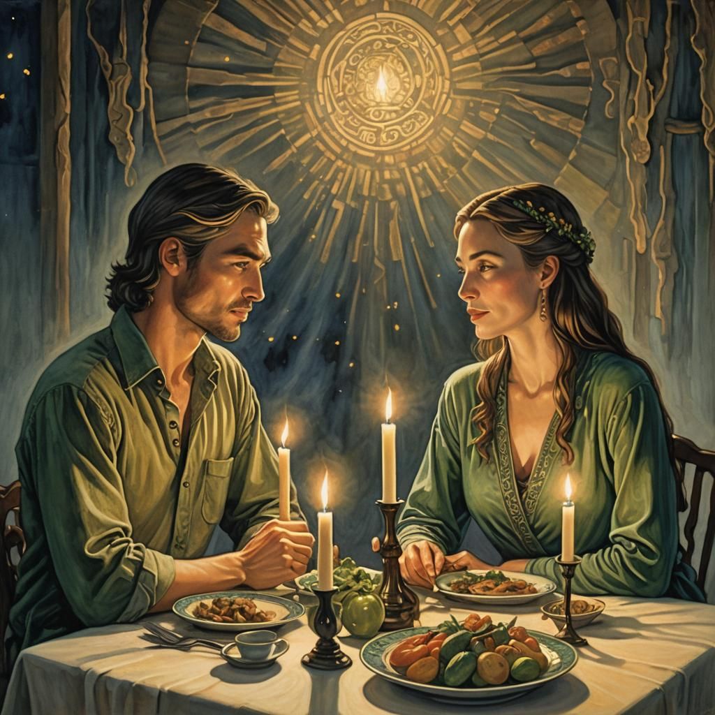 Romantic Candlelit Dinner in Visionary Art Style