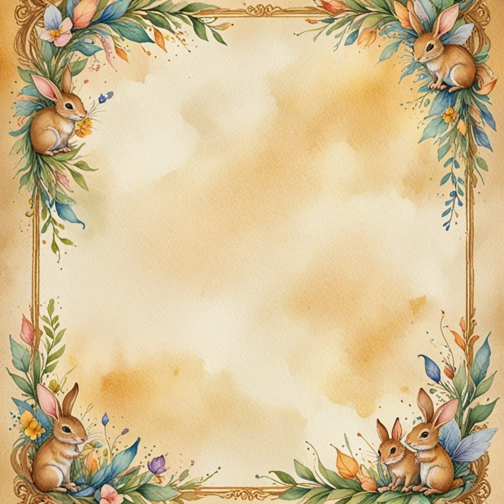 Whimsical Watercolor Stationery Art with Fairies and Rabbits