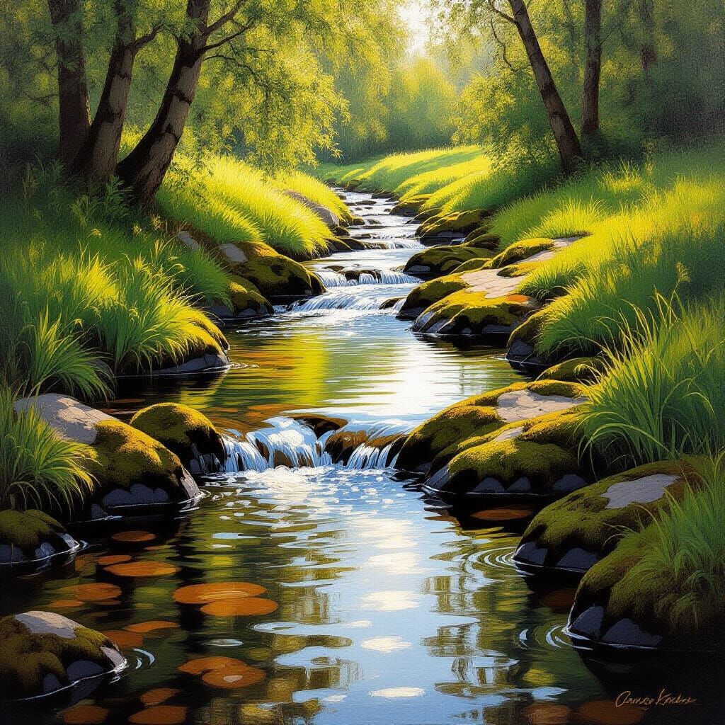 Baroque Brook: A Serene Waterscape Painting