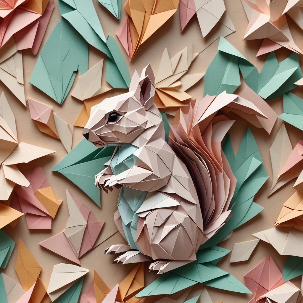 Origami Squirrel: Detailed Papercraft Close-Up