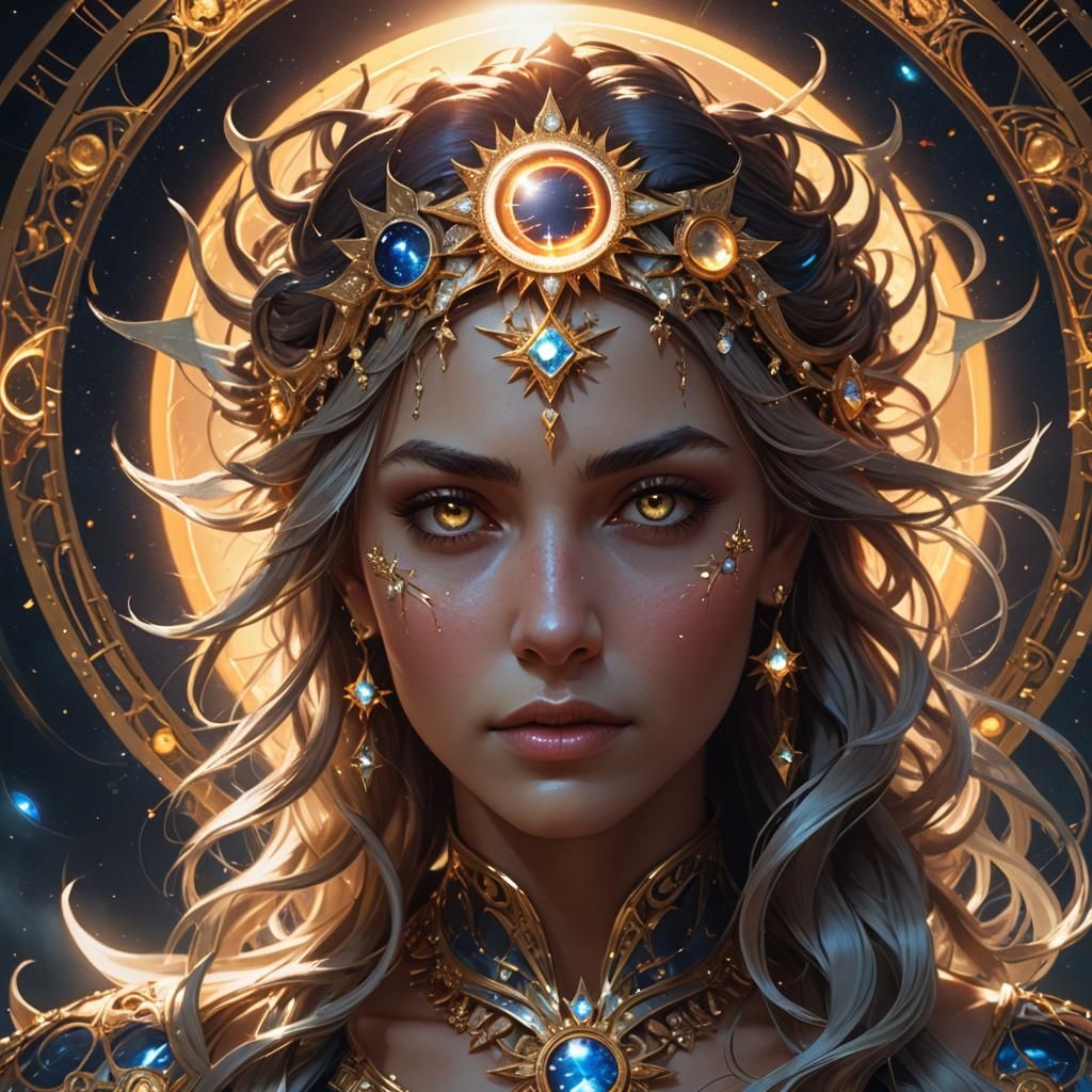 Diamond Star Solar Eclipse Portrait in Art Nouveau Style