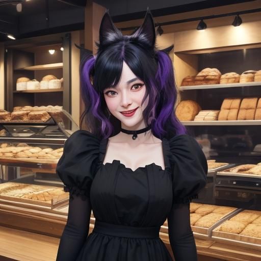 Adorable Jiji Black Cat in Bakery, Studio Ghibli Style