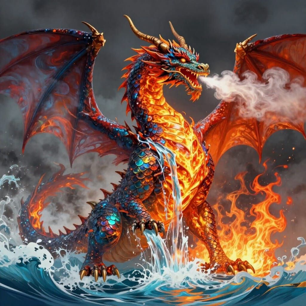 Dual Element Dragon of Fire and Water