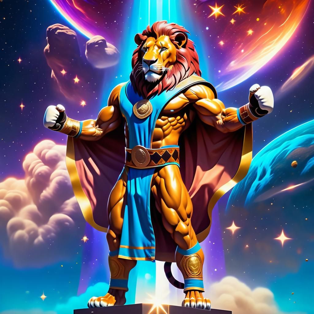 Cosmic Lion Champion in Photorealistic Style