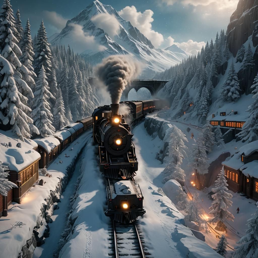 Detailed Polar Express Train Approaching in 8k