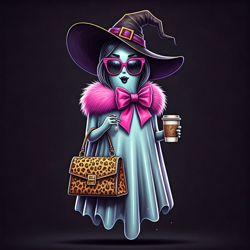 Fashionable Ghost with Witch Hat and Sunglasses in Street Ar...