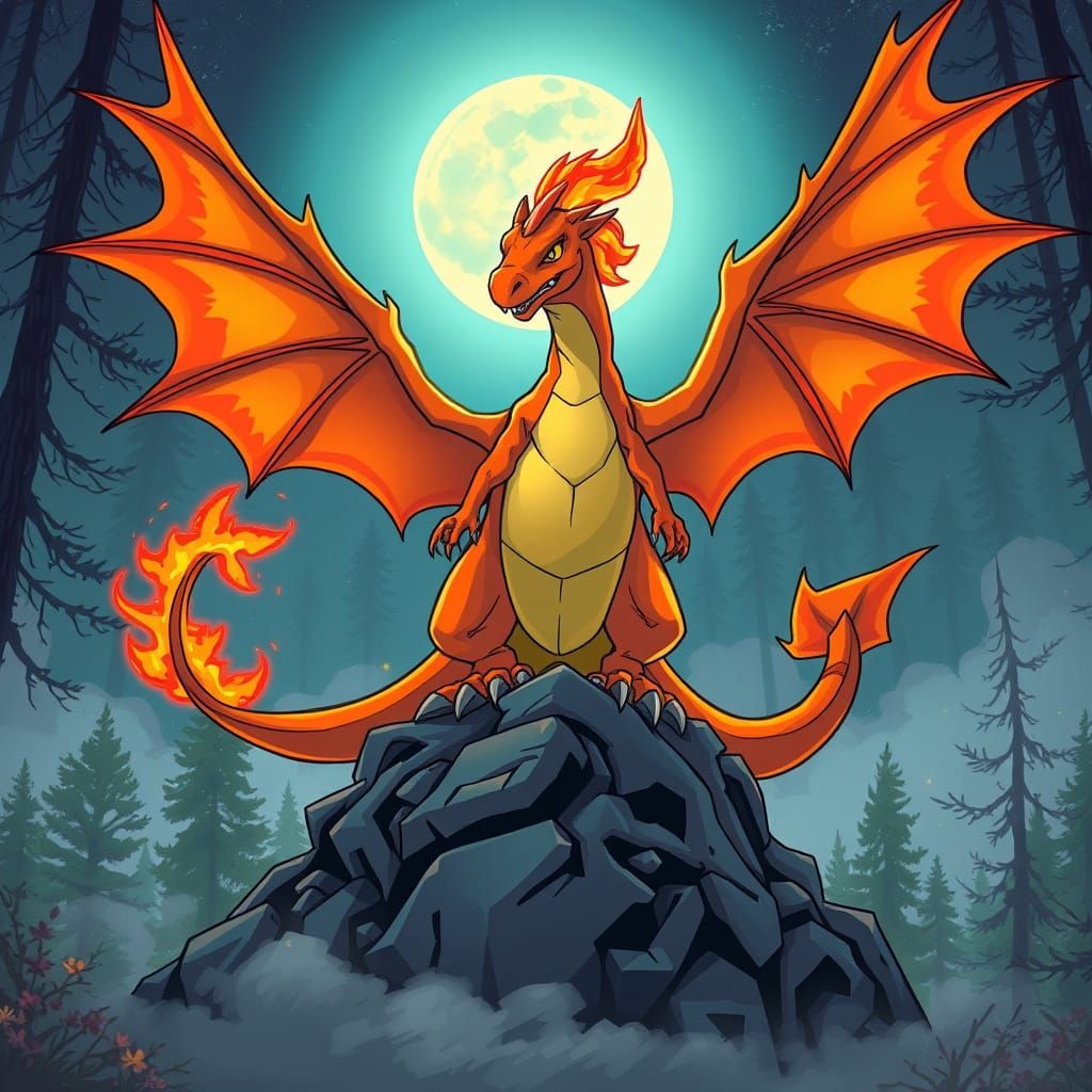 Majestic Charizard Dominates Moonlit Forest in Vibrant, Dyna...
