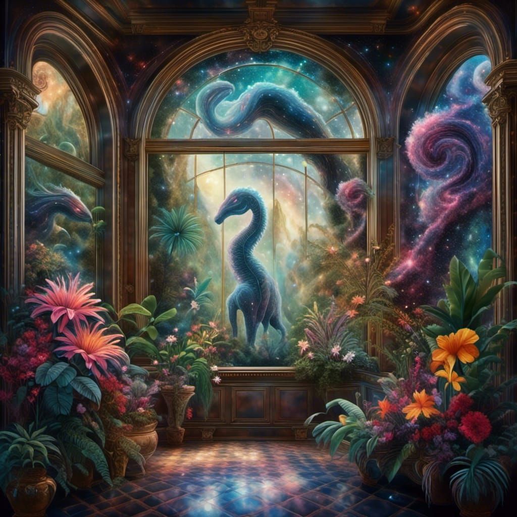 Exotic Flowers and Jungle Animals in Oil Painting