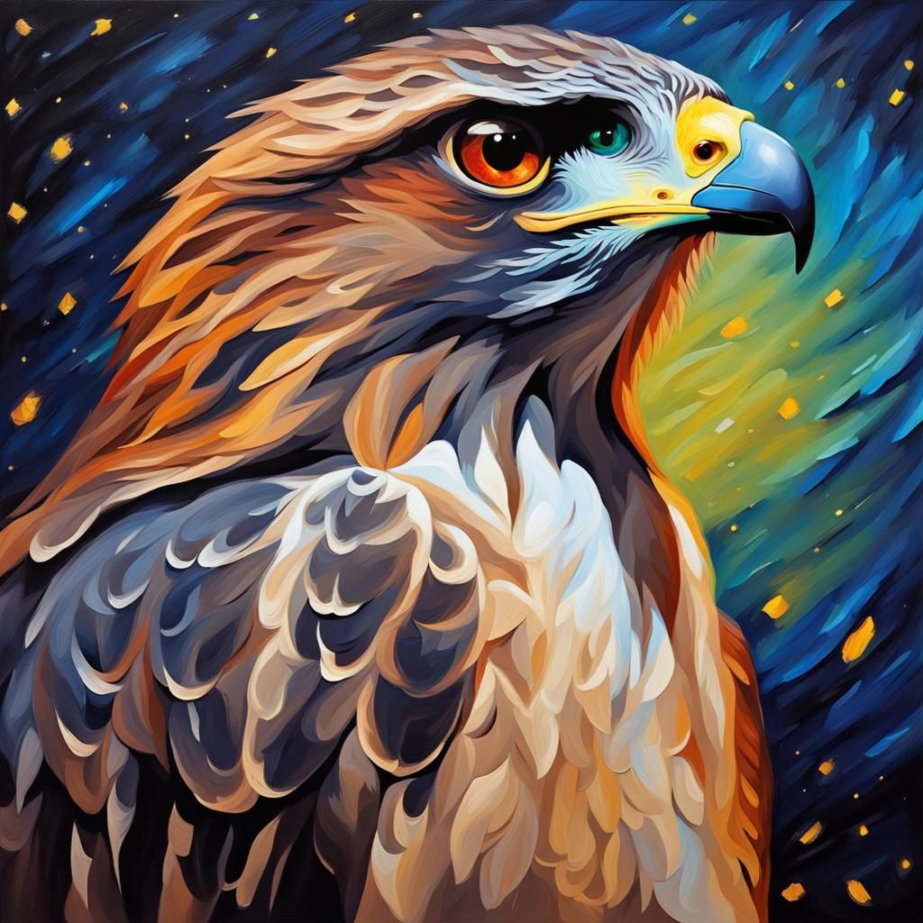 Hawk Portrait in Vivid Impasto Oil Paint Style