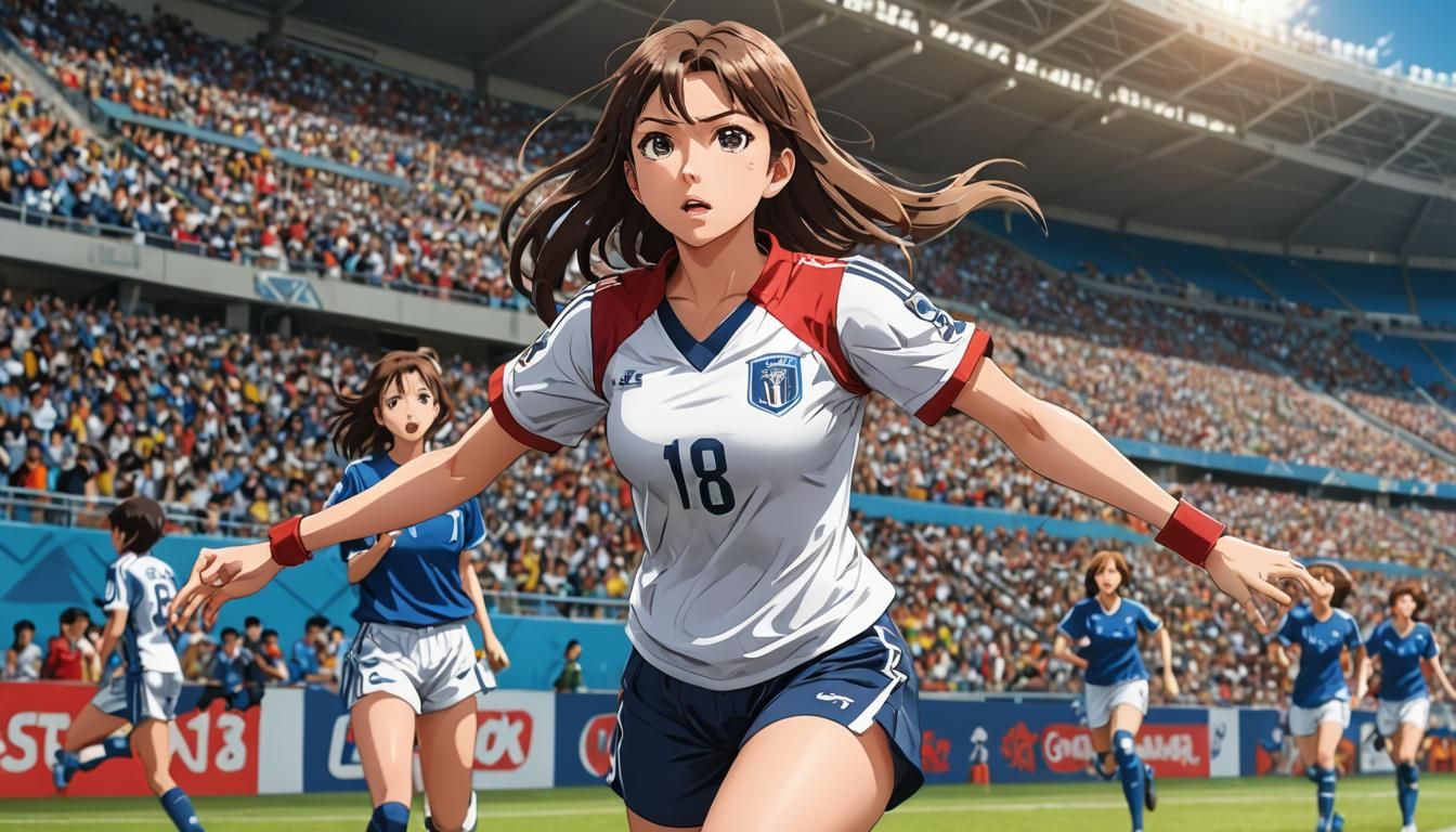 Anime Football Athlete in Stadium, Cel-Shaded Style