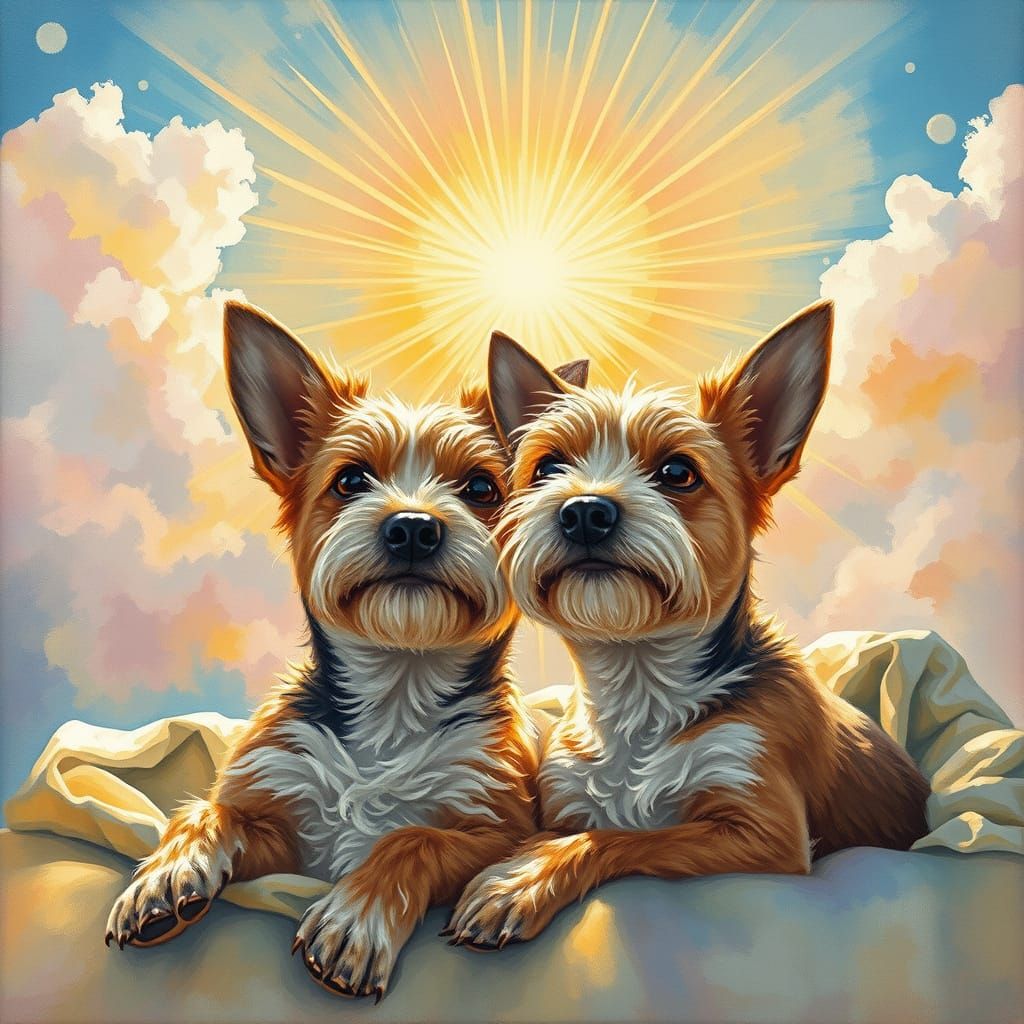 Mother Fox and Fawn in a Cozy Burrow Bathed in Heavenly Ligh...