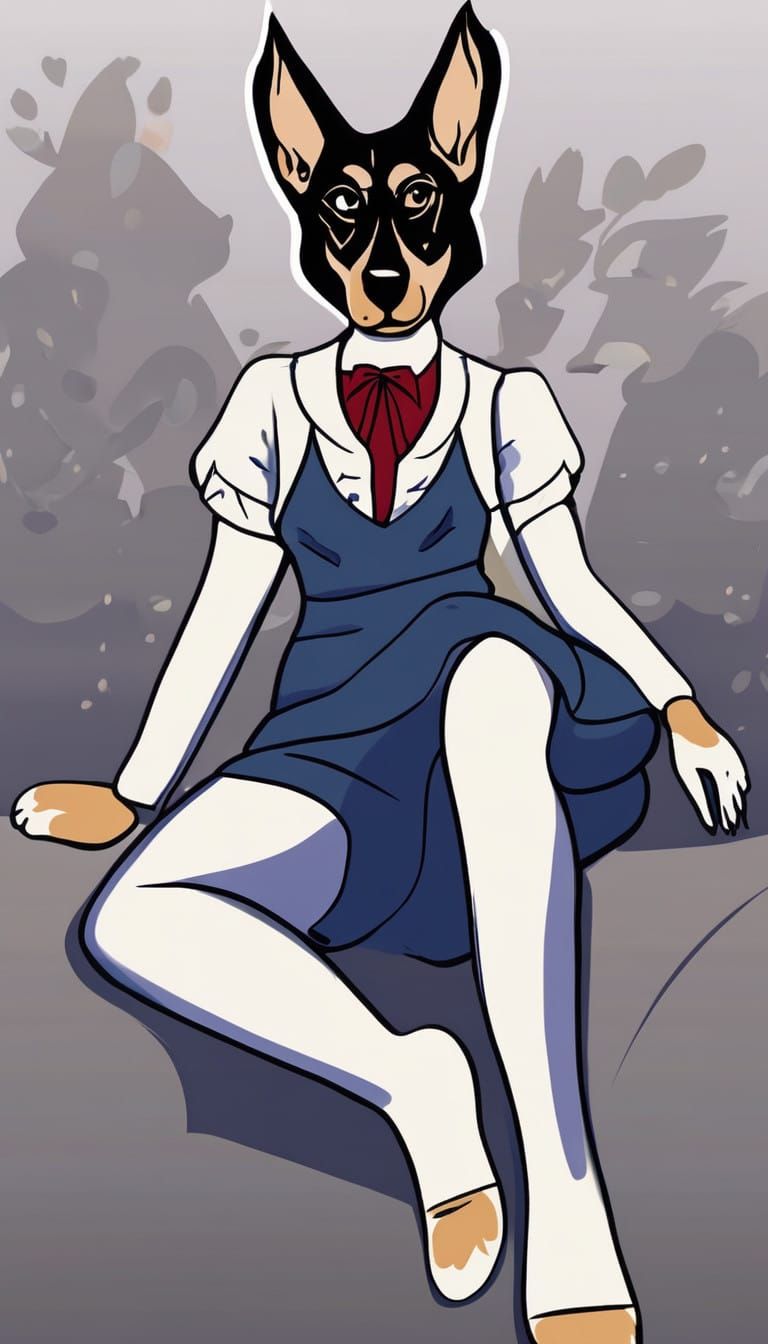 Girl with Doberman Features Wears Knee-High Socks in a Digit...