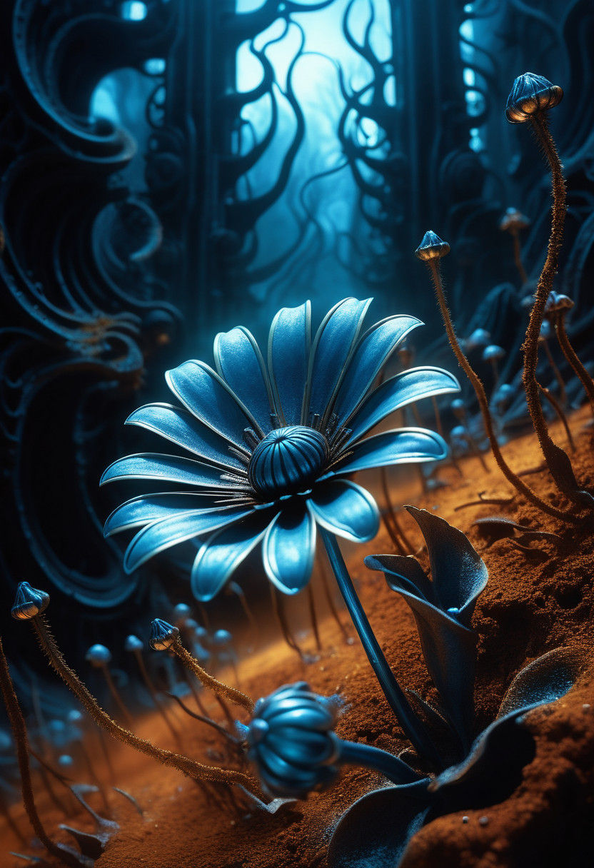 Surreal Metallic Bloom as Sci-Fi Fantasy