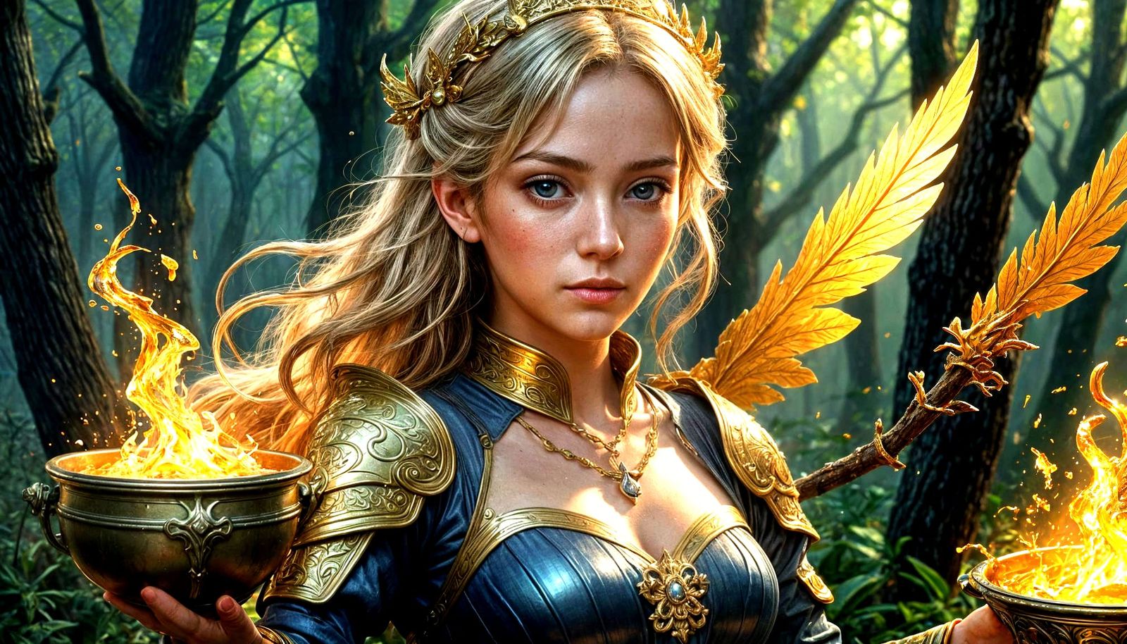 Golden Woman with Cauldron: Hyperrealistic Fantasy Art