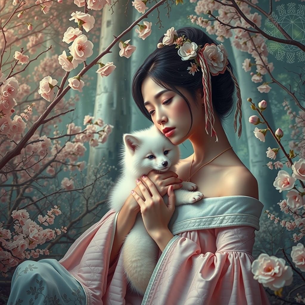 Serenely Lost Japanese Maiden in Sakura Forest