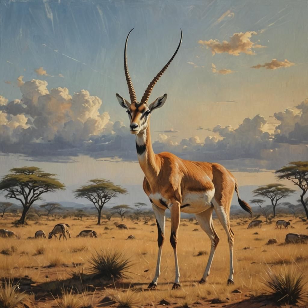 Grant's Gazelle on the Savannah: Cinematic Oil Painting