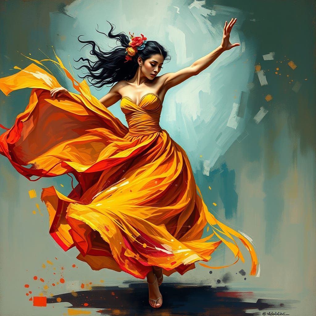Expressive Dancer in Motion with Swirling Fabrics