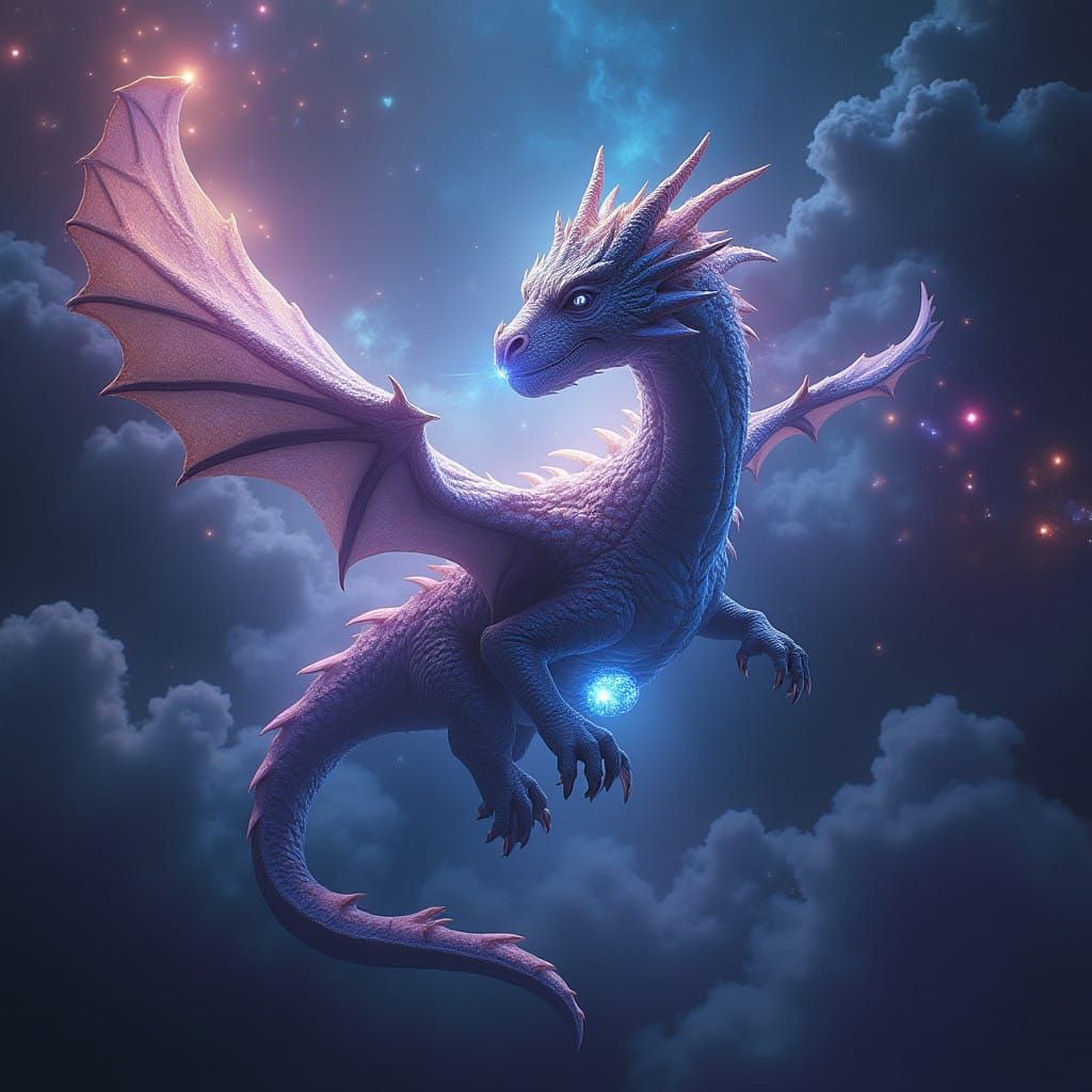 Surreal Cosmic Dragon in Vibrant Nebula