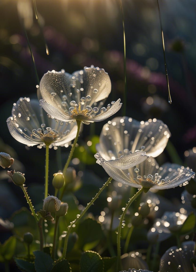 Transparent Skeleton Flowers After the Rain