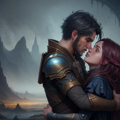 Birds Kissing: Detailed Matte Painting in 8k