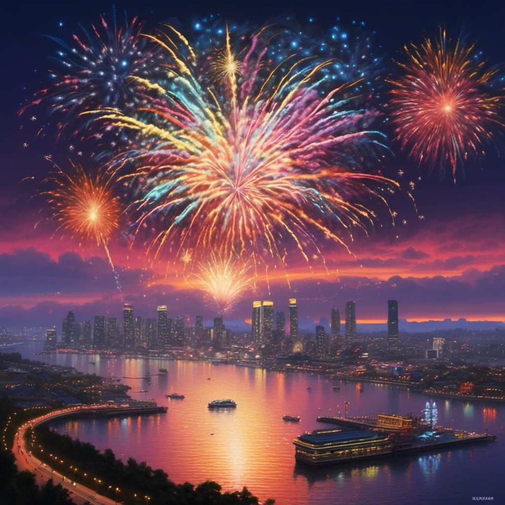 fireworks on the han river south korea <lora:Enigmatic:1.0>