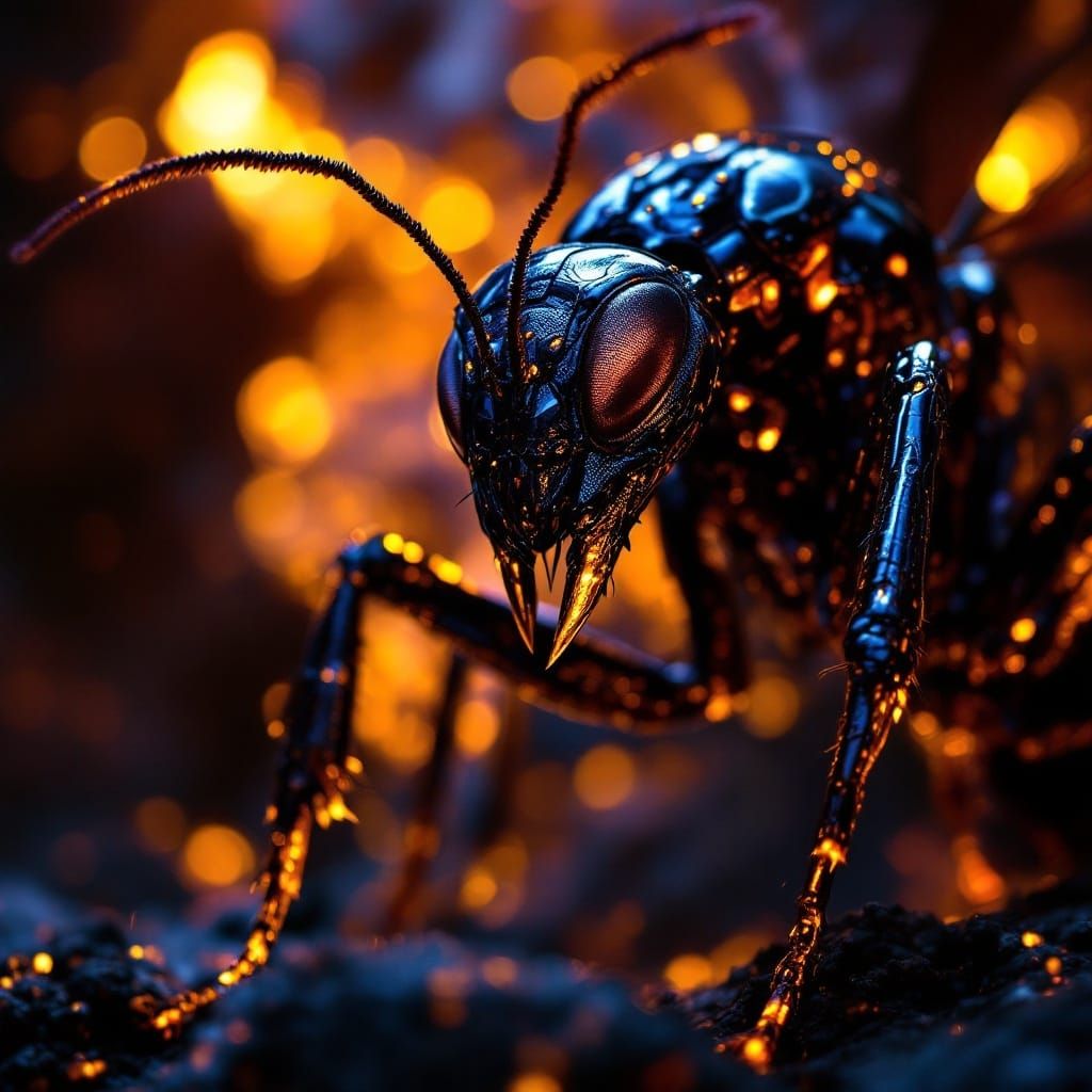 Majestic Iridescent Ant on Dark Background