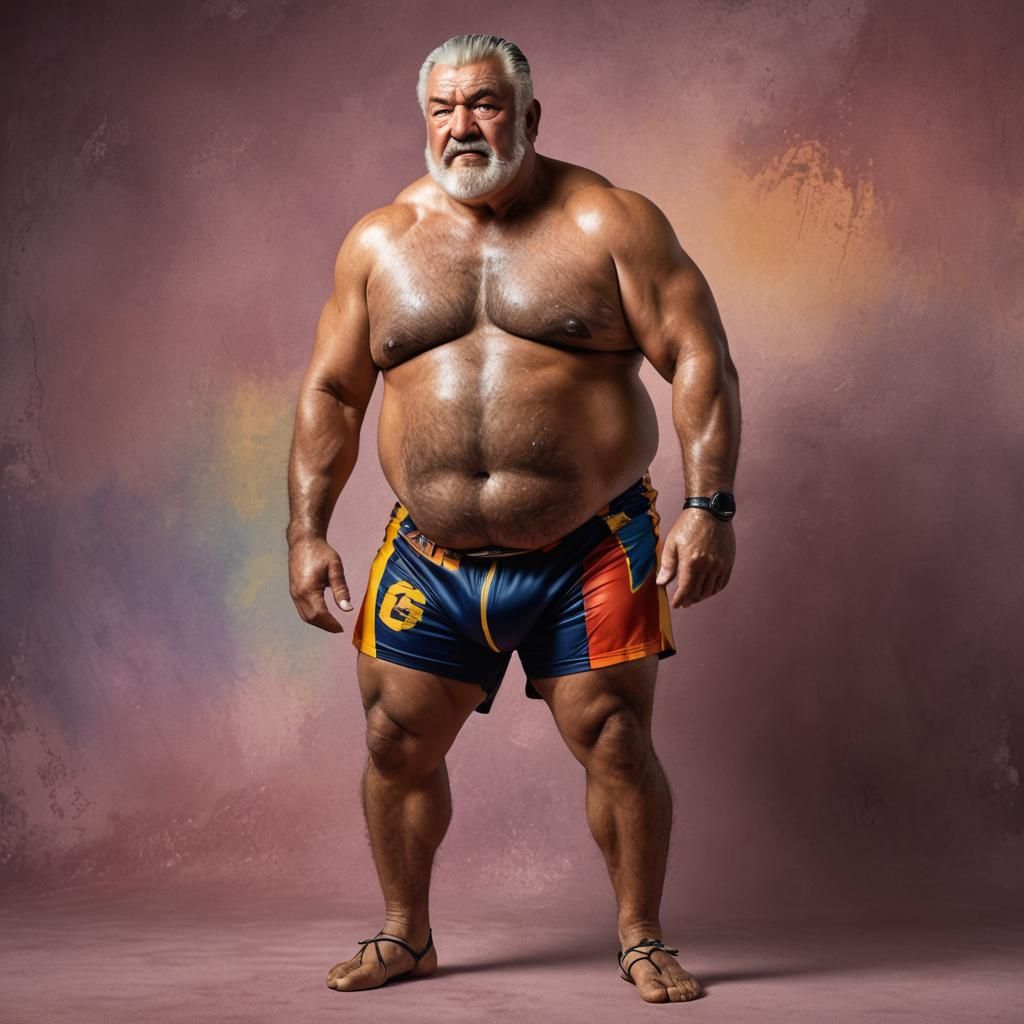 Hyperrealistic Photography of a Muscular Older Wrestler