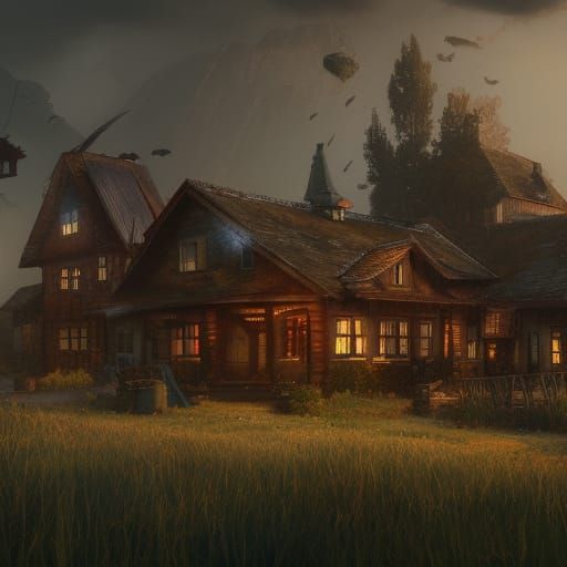Fantastical Farmhouse in Detailed Matte Painting Style