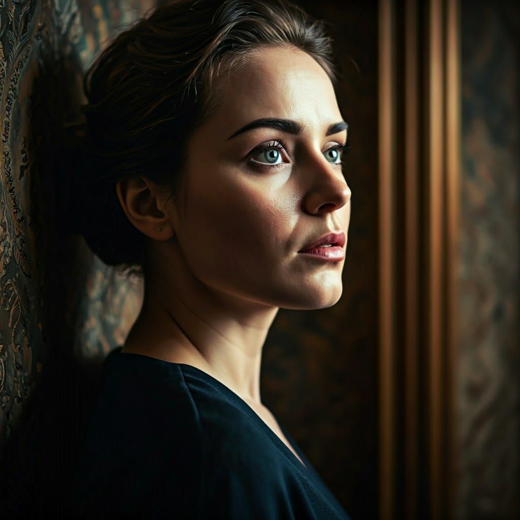 Contemplative Woman in Atmospheric Lighting