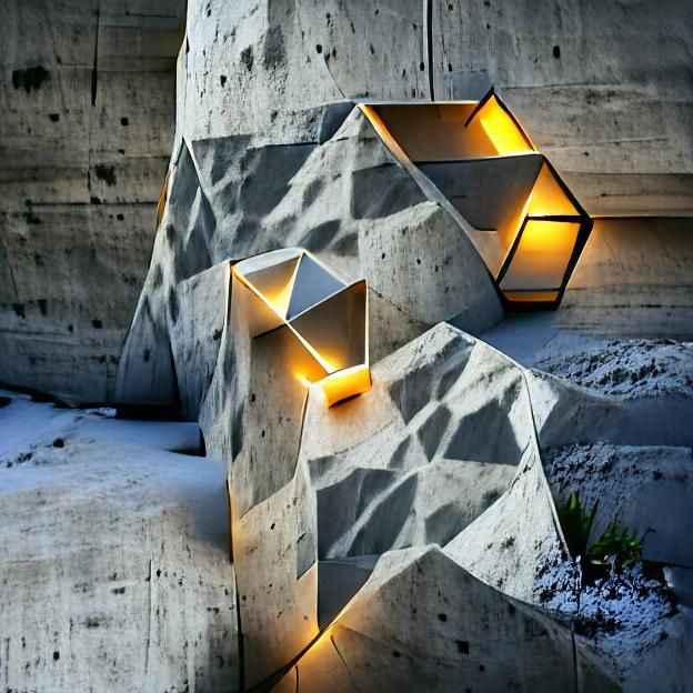 Minimalist Concrete Architecture with Warm Lighting